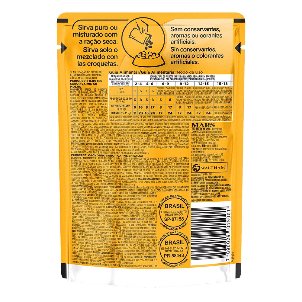 PEDIGREE® Sachê filhote sabor carne ao molho