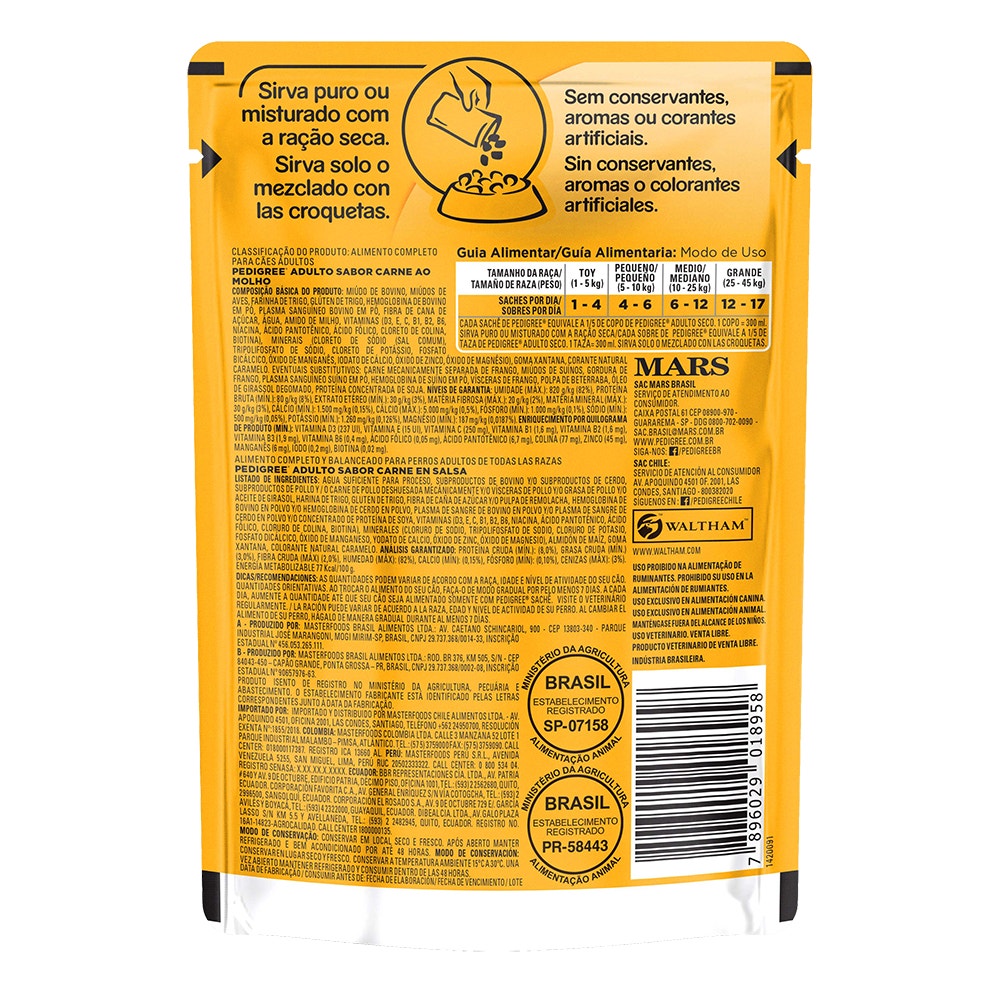 PEDIGREE® Sachê adulto sabor carne ao molho