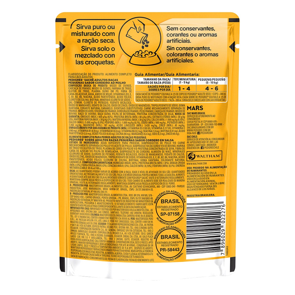 PEDIGREE® Sachê adulto raças pequenas sabor cordeiro ao molho