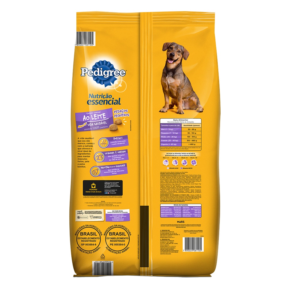 PEDIGREE® Nutrição Essencial ração seca adulto sabor carne ao leite