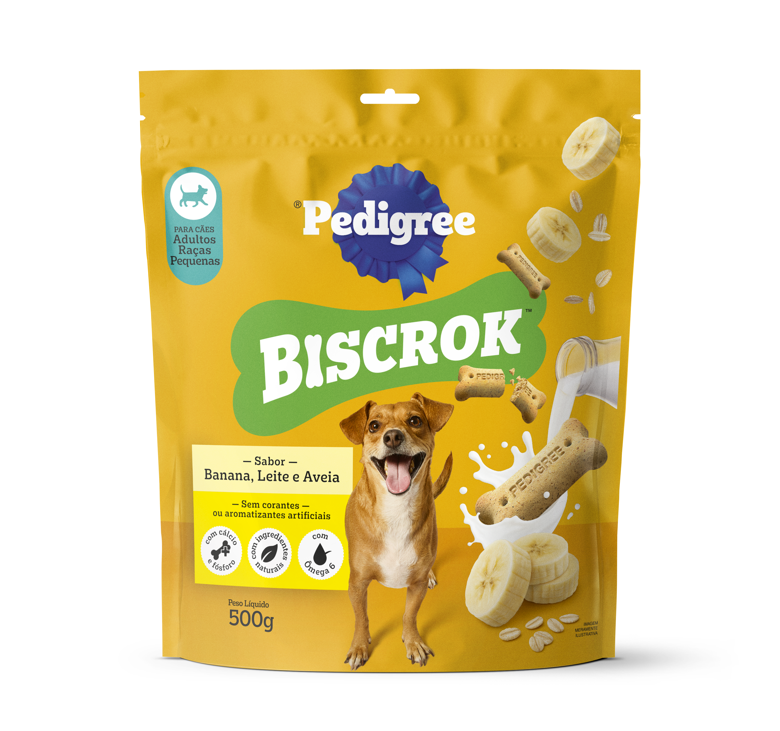Novo Biscrok Pedigree - biscoito de banana, aveia e leite para cachorro.